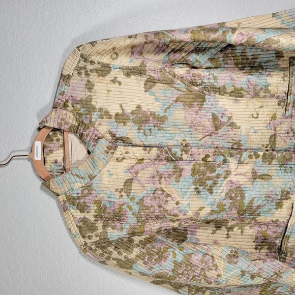 Soft by Avenue Beige Floral Silk Quilted Lightweight Jacket Women Size 14/16 - Picture 6 of 10